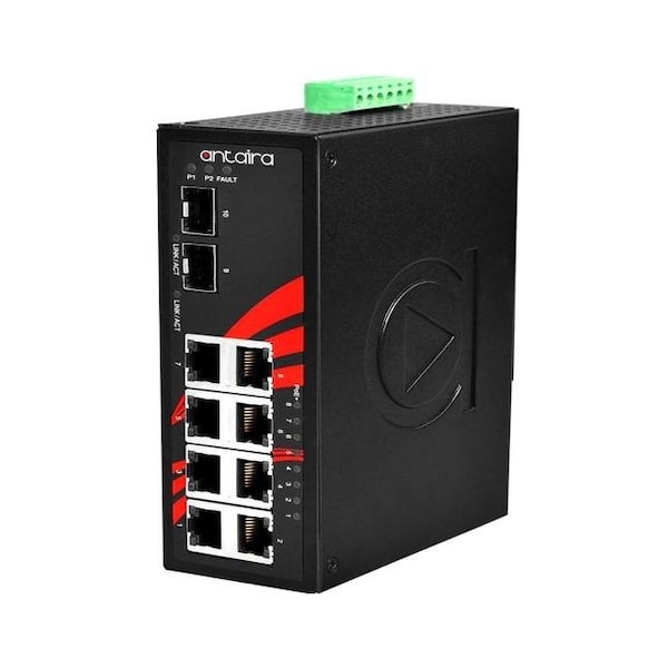 10-Port Industrial PoE+ Unmanaged Ethernet Switch, w/8-10/100/1000Tx *2-100/1000 SFP Slot